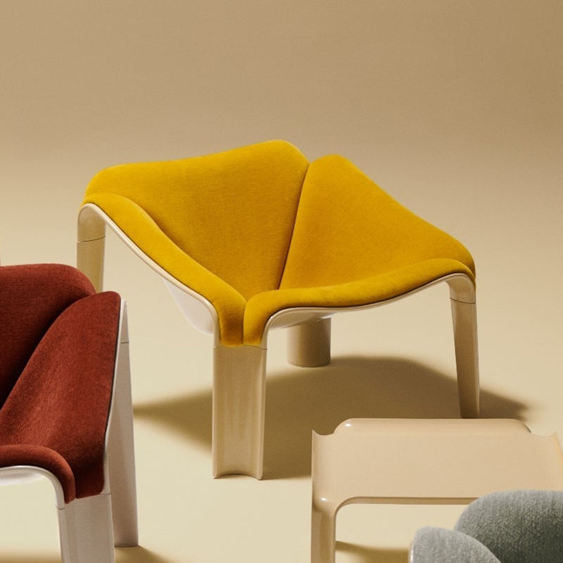 Unique Fiberglass Velvet Leisure Chair, Modern Sculptural Accent Chair for Bedroom and Living Room, Creative Square Single Sofa