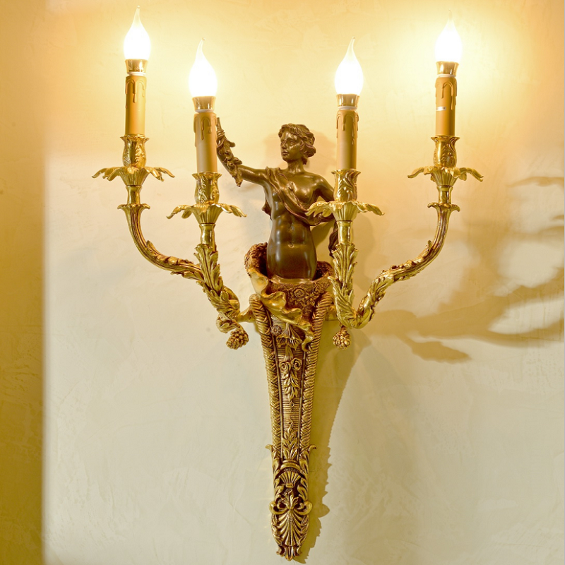 Antique Angel Brass Wall Sconce, Four-Head Decorative LED Wall Light for Living Room, Hallway, or Bedroom