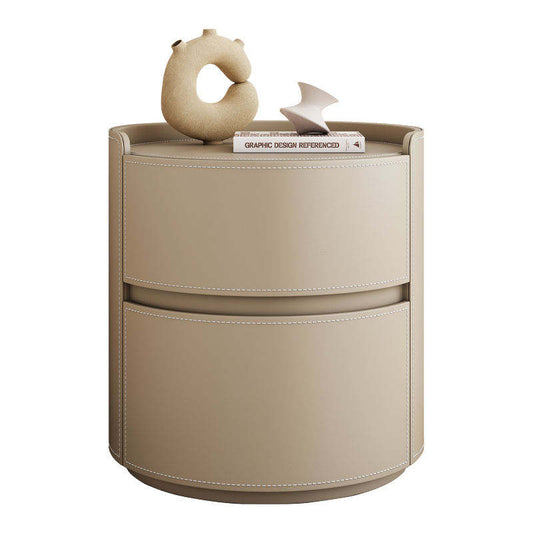 High-Quality Round Leather Bedside Table, Modern Slate Top Side Table with 2 Drawers for Bedroom, Hotel, or Luxury Living