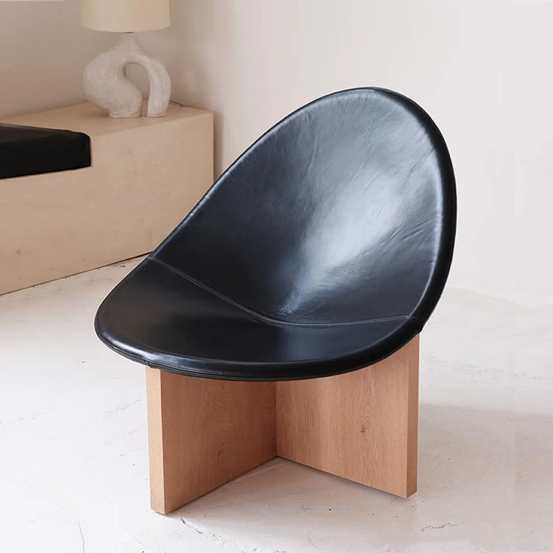 Black Microfiber Leather Lounge Chair, Modern Solid Wood Single Accent Chair for Living Room and Bedroom