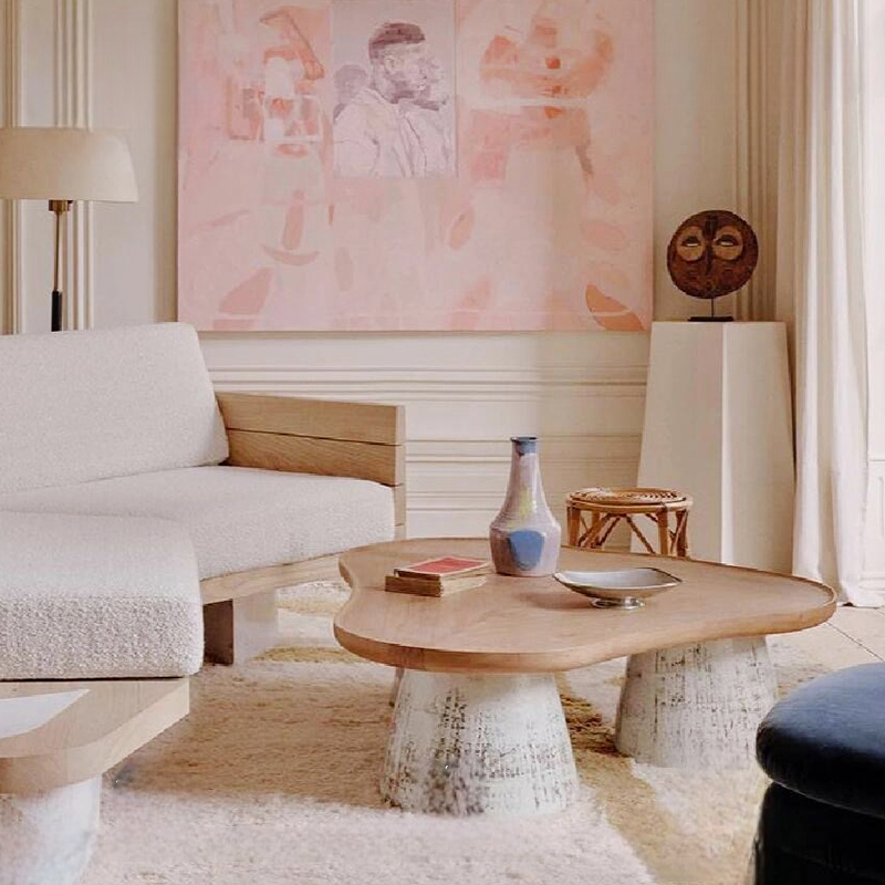 Modern Abstract Solid Wood Coffee Table, Artistic Designer Center Table for Living Room