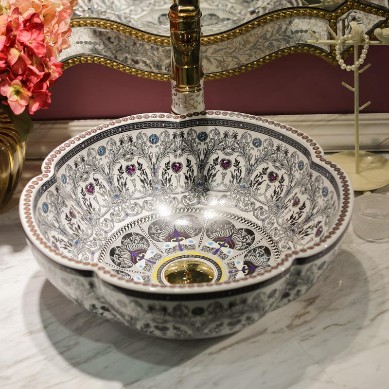 Vintage Handmade Ceramic Lavabo Washbasin, Luxury Porcelain Artistic Bathroom Sink Bowl