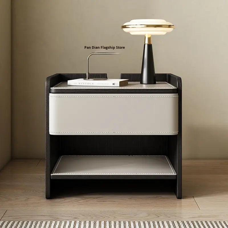 Modern High-End Bedside Table with Artificial Leather Storage Box, Lightweight Luxurious Nightstand for Master Bedroom