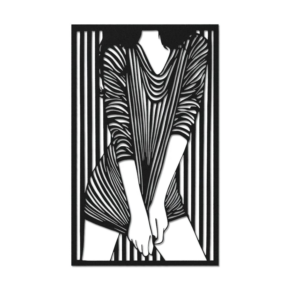 Fashion Abstract Woman Metal Wall Art – Modern Metal Carving, Contemporary Black Wall Decor for Living Room, Creative Home Decoration