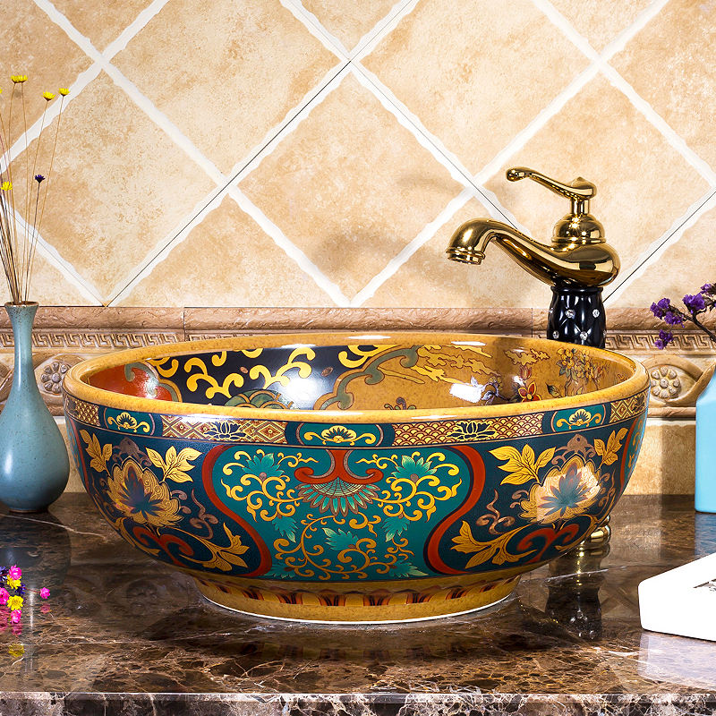 Jingdezhen Art Ceramic Bathroom Vessel Sink, Handcrafted Countertop Washbasin, Luxury China Bowl