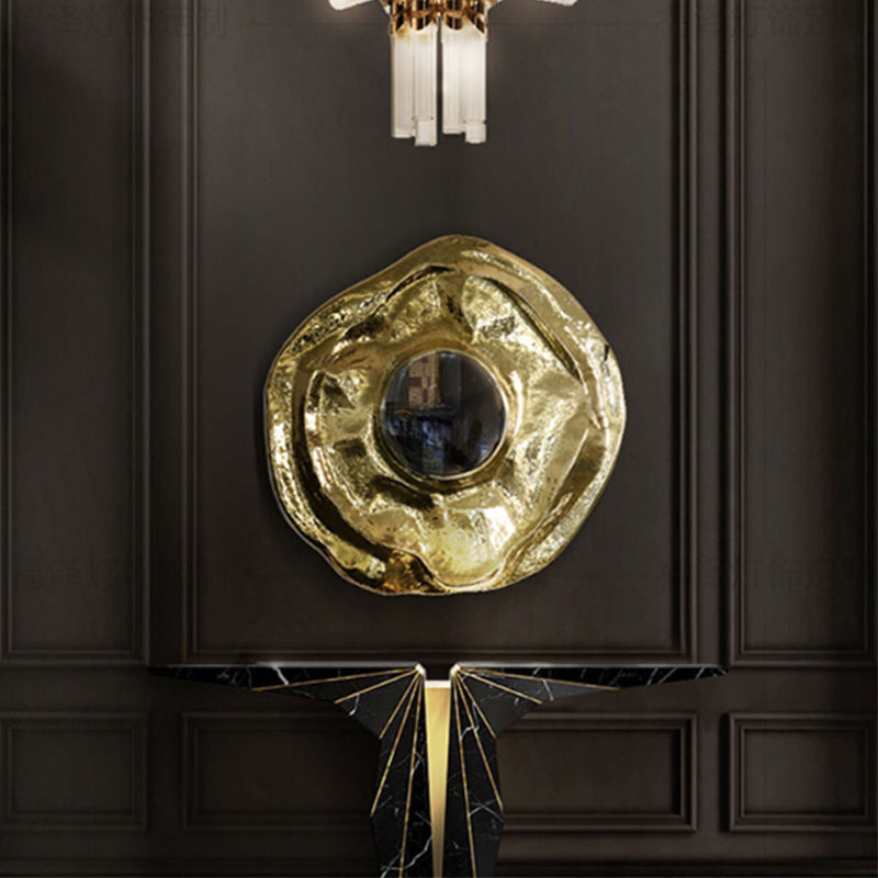 Luxury Gold Round Stainless Steel Wall Art – Modern Electroplating Circular Mirror, Handcrafted Metal Sculpture for Living Room, Hallway, Entryway