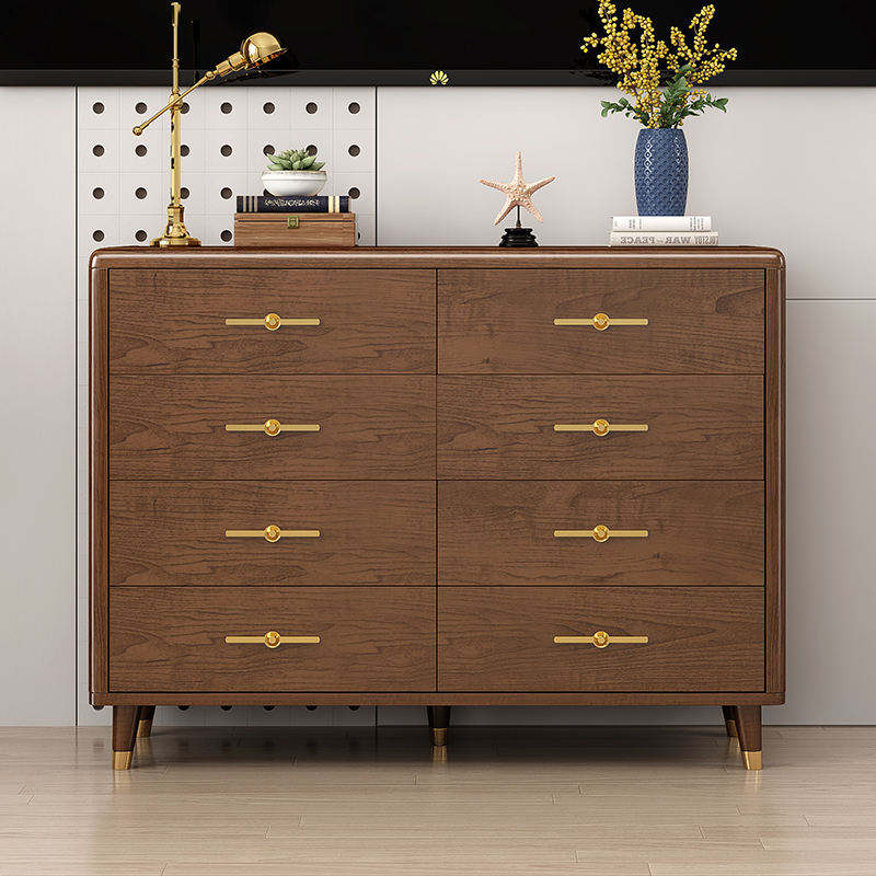 Luxury Minimalist Modern 8-Drawer Chest, Bedroom or Living Room Storage Dresser, Solid Wood Side Cabinet