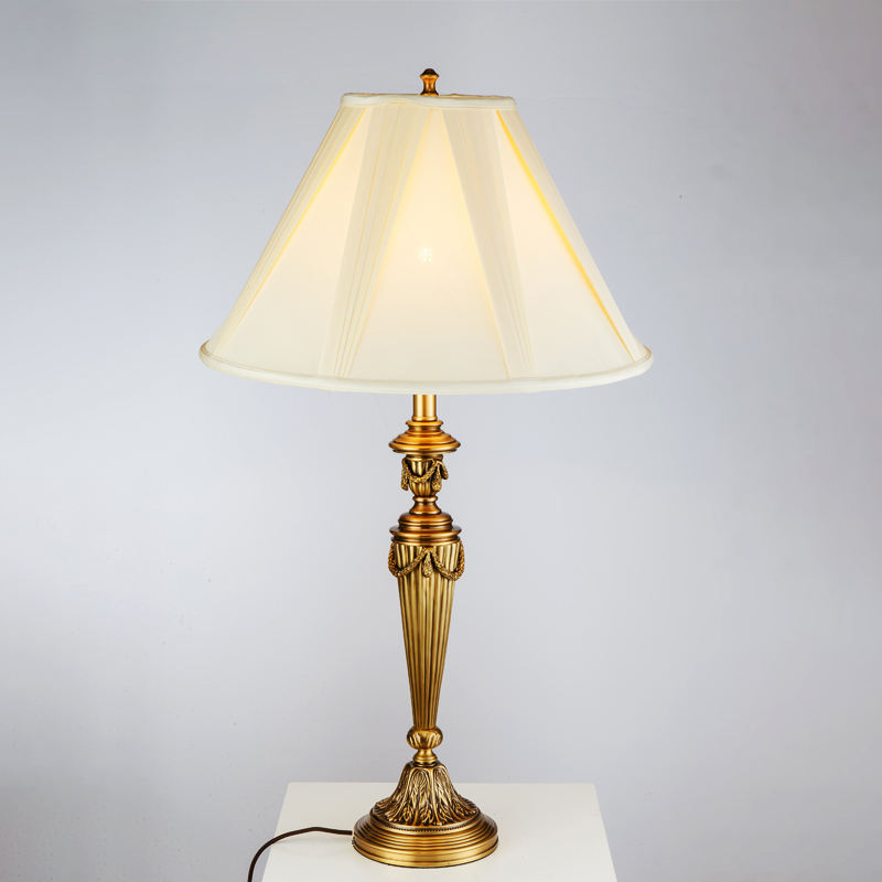 Luxury Retro Copper Table Lamp with Classic Fabric Shade, High-Quality LED Desk Light for Office, Bedroom, Living Room