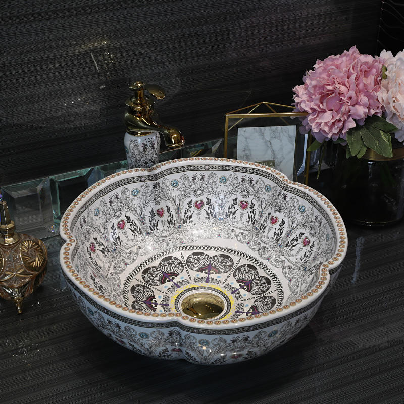 Vintage Handmade Ceramic Lavabo Washbasin, Luxury Porcelain Artistic Bathroom Sink Bowl