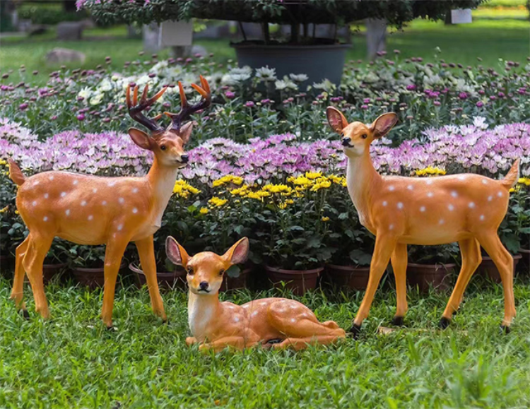 3D Deer Sculpture Animal Outdoor Lights Set, Resin Fiberglass Luminous Lamps for Garden Park Landscape
