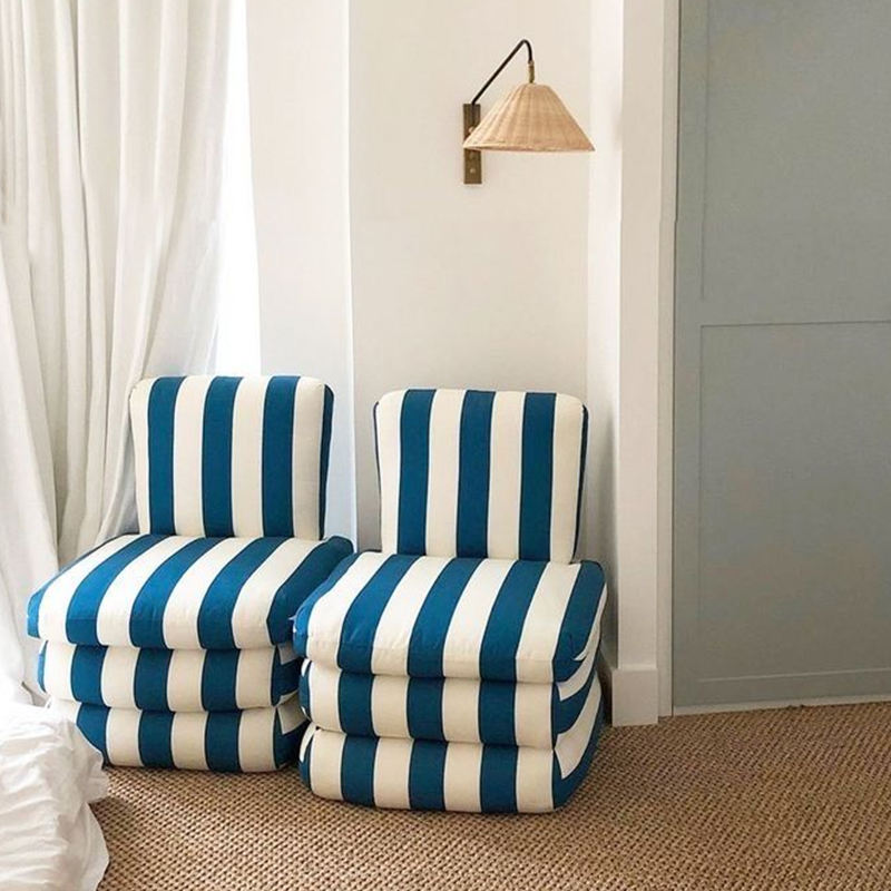 Modern Striped Velvet Leisure Chair, Retro Solid Wood Single Sofa Armchair for Living Room and Bedroom