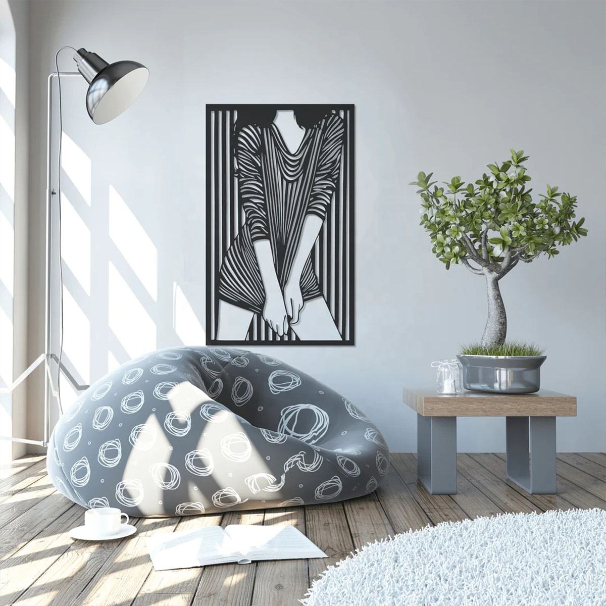 Fashion Abstract Woman Metal Wall Art – Modern Metal Carving, Contemporary Black Wall Decor for Living Room, Creative Home Decoration