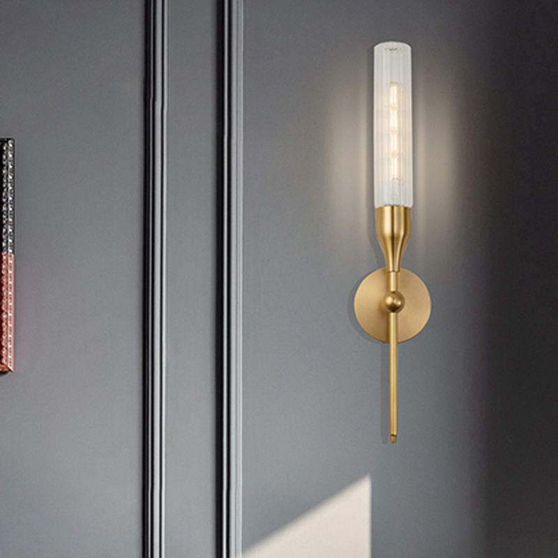 Modern Gold Copper Wall Sconce, Contemporary Lucency Glass LED Bedside Lamp for Bedroom, Living Room, and Hallway