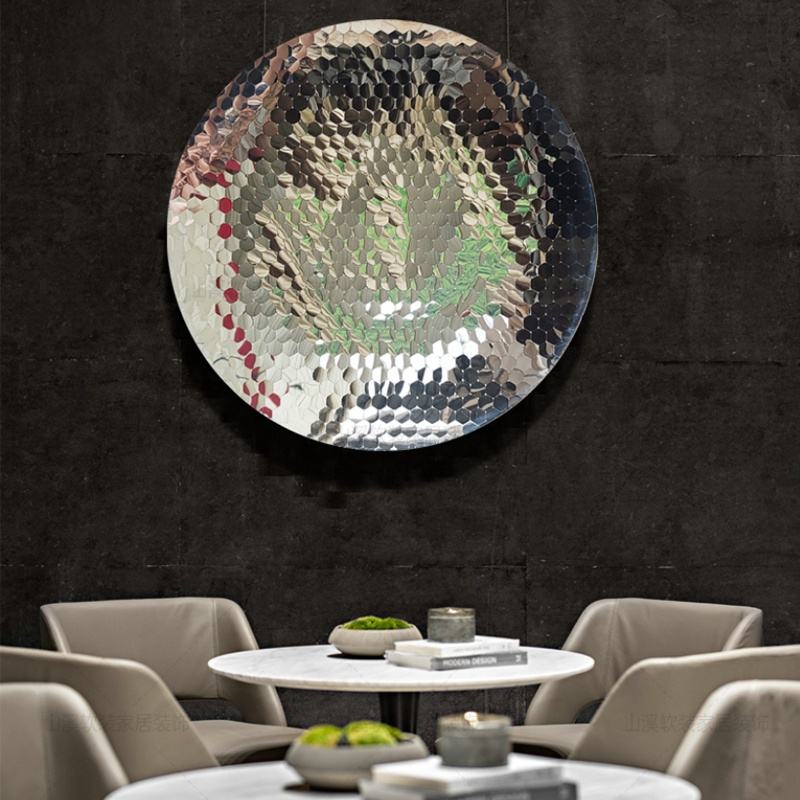 Modern Electroplated Stainless Steel Circular Wall Mirror – Hexagon Pattern Metal Art, Custom Large Decorative Wall Hanging for Living Room, Office, Restaurant
