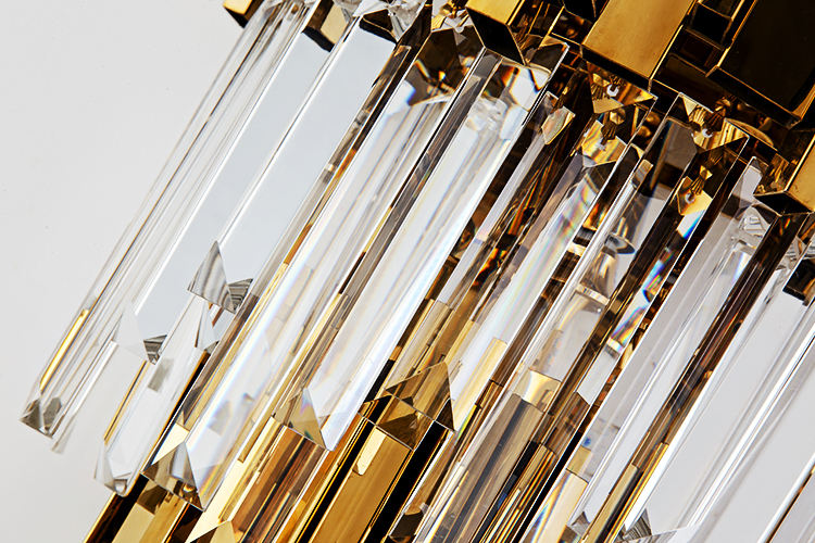 Modern Empire LED Wall Sconce, Stainless Gold Finish Steel and Crystal 3-Head Wall Light Fixture for Hotel and Luxury Interiors
