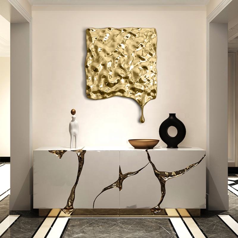 Gold Abstract Rectangle Metal Wall Art – Modern Creative Hanging Panel, Large Decorative Metal Sculpture for Living Room Home Decor
