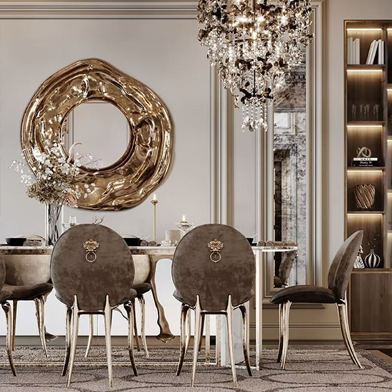 Luxury Gold Round Stainless Steel Wall Art – Modern Electroplating Circular Mirror, Handcrafted Metal Sculpture for Living Room, Hallway, Entryway