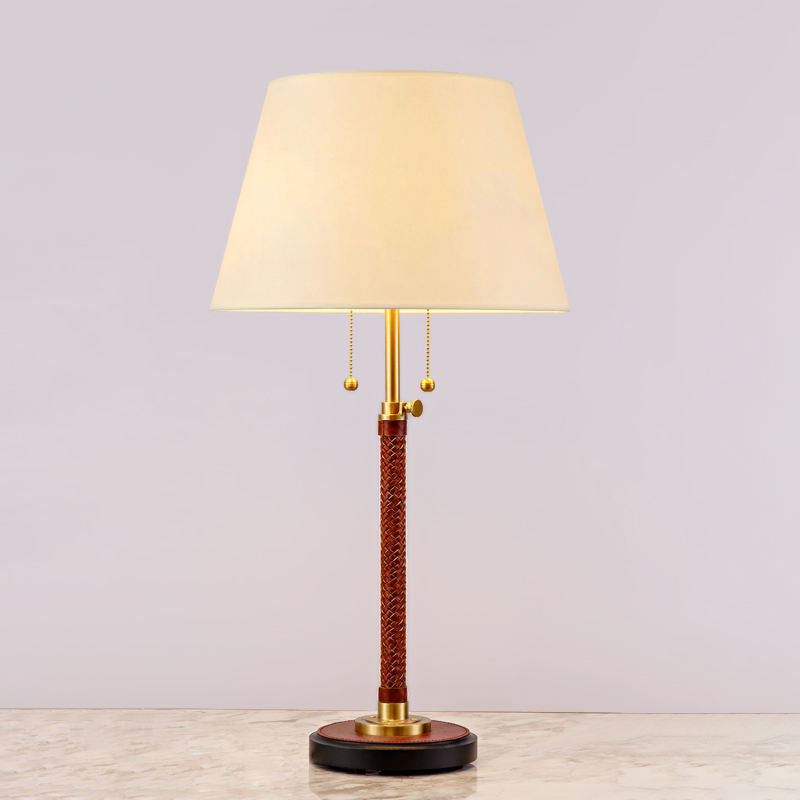 Modern Leather & Brass Table Lamp, LED Hotel Project Bedside Stand, Contemporary Bronze Decor Light for Bedroom or Desk