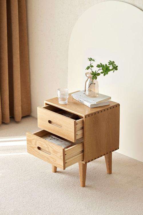 Wholesale Solid Wood Small Bedside Table, Handcrafted Nightstand with Authentic Wooden Veneer, 2-Drawer Modern Nightstand for Bedroom