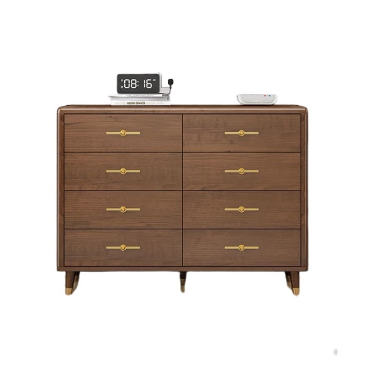 Luxury Minimalist Modern 8-Drawer Chest, Bedroom or Living Room Storage Dresser, Solid Wood Side Cabinet