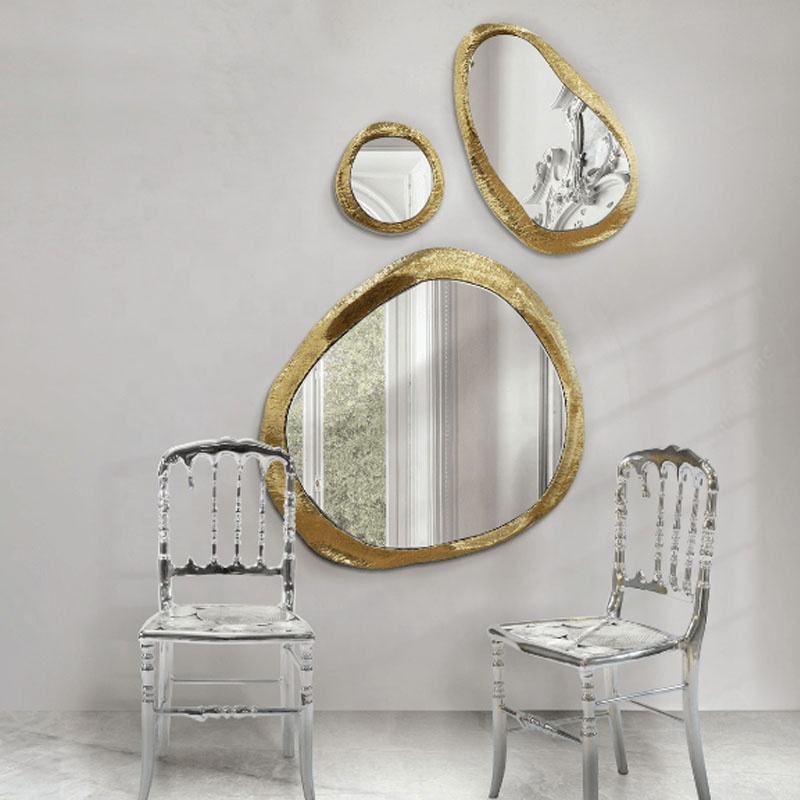 Luxury Gold Halo Mirror Set of 3 – Modern Asymmetrical Metal Wall Art, Decorative Irregular Accent Mirrors, Home Decor for Living Room, Bedroom, Entryway