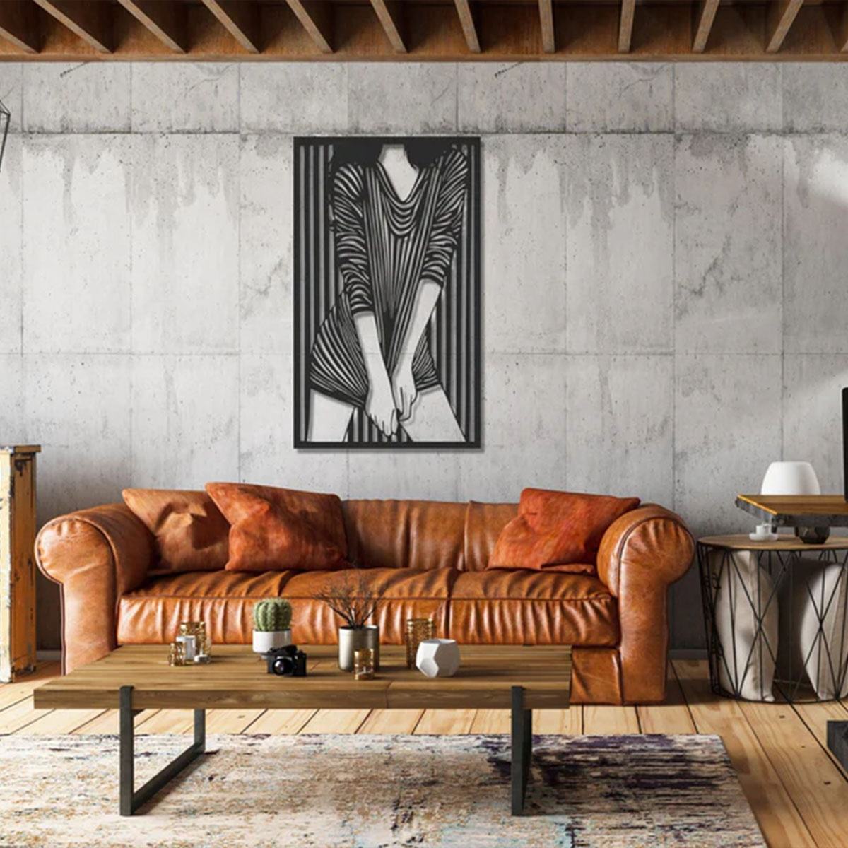 Fashion Abstract Woman Metal Wall Art – Modern Metal Carving, Contemporary Black Wall Decor for Living Room, Creative Home Decoration
