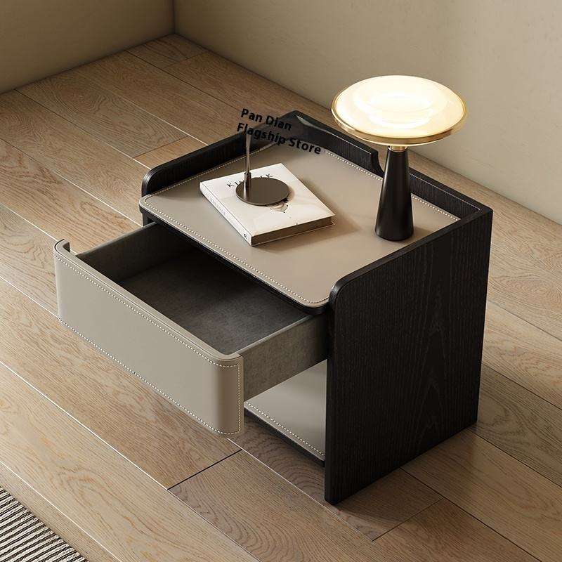 Modern High-End Bedside Table with Artificial Leather Storage Box, Lightweight Luxurious Nightstand for Master Bedroom
