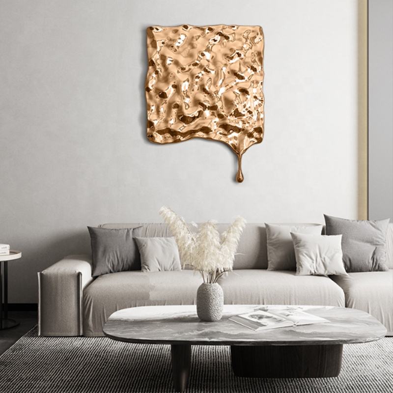 Gold Abstract Rectangle Metal Wall Art – Modern Creative Hanging Panel, Large Decorative Metal Sculpture for Living Room Home Decor