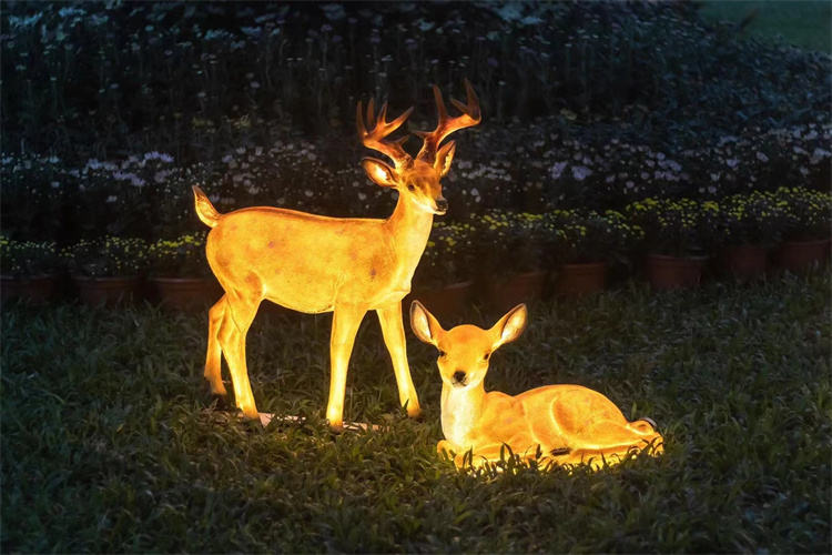 3D Deer Sculpture Animal Outdoor Lights Set, Resin Fiberglass Luminous Lamps for Garden Park Landscape