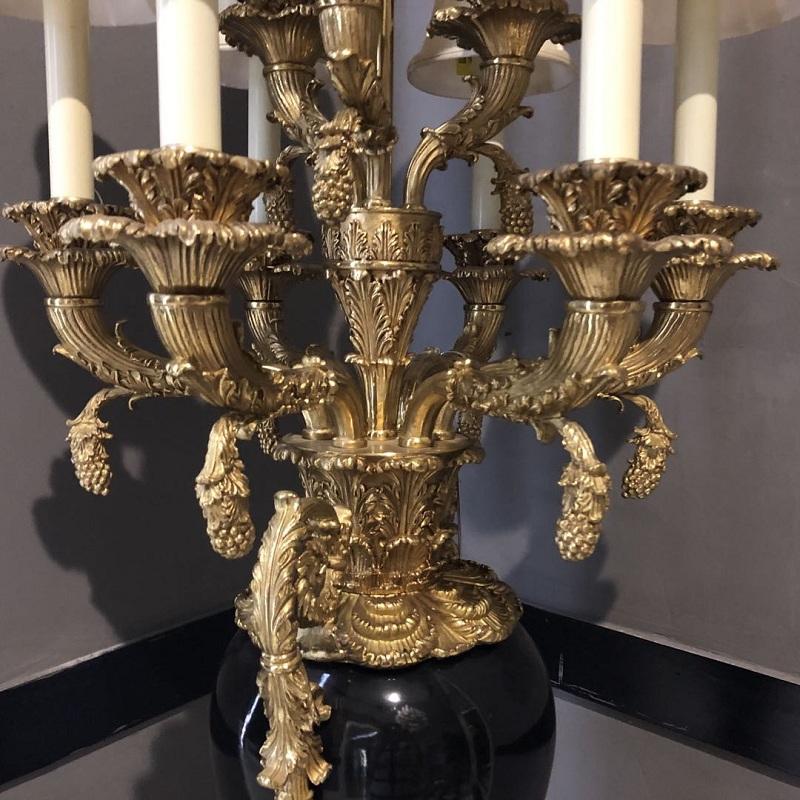 Luxury Gold Marble Table Lamp, Classical Design with Multi-Arm Green Stone and Bronze, Villa Beside Stand