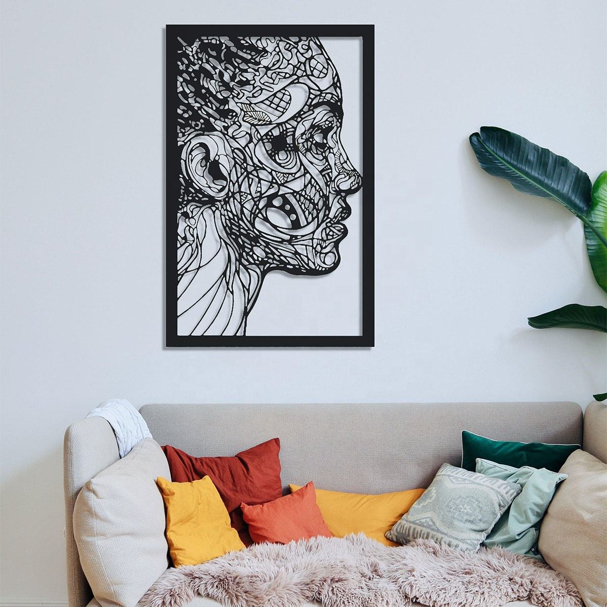 Abstract Woman Face Metal Wall Art – Modern Metal Carving Sculpture, Artistic Black Wall Decor for Living Room & Office, Creative Home Decoration