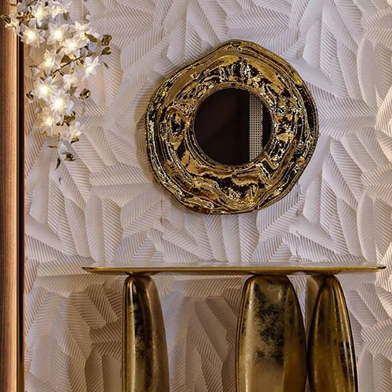Luxury Gold Round Stainless Steel Wall Art – Modern Electroplating Circular Mirror, Handcrafted Metal Sculpture for Living Room, Hallway, Entryway
