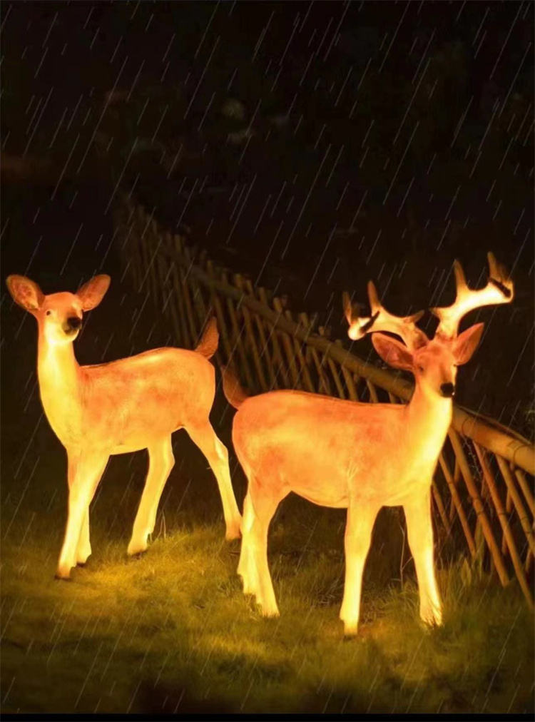 3D Deer Sculpture Animal Outdoor Lights Set, Resin Fiberglass Luminous Lamps for Garden Park Landscape