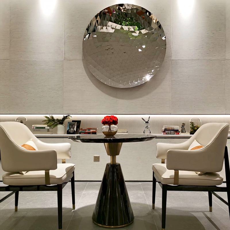 Modern Electroplated Stainless Steel Circular Wall Mirror – Hexagon Pattern Metal Art, Custom Large Decorative Wall Hanging for Living Room, Office, Restaurant