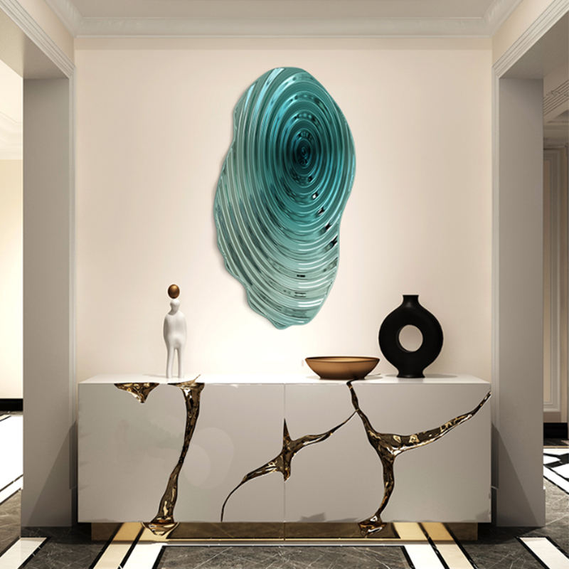 Irregular Blue Stainless Steel Metal Wall Art – Modern Abstract Wave Design, Colourful Metal Charm Decorative Panel for Living Room, Bedroom