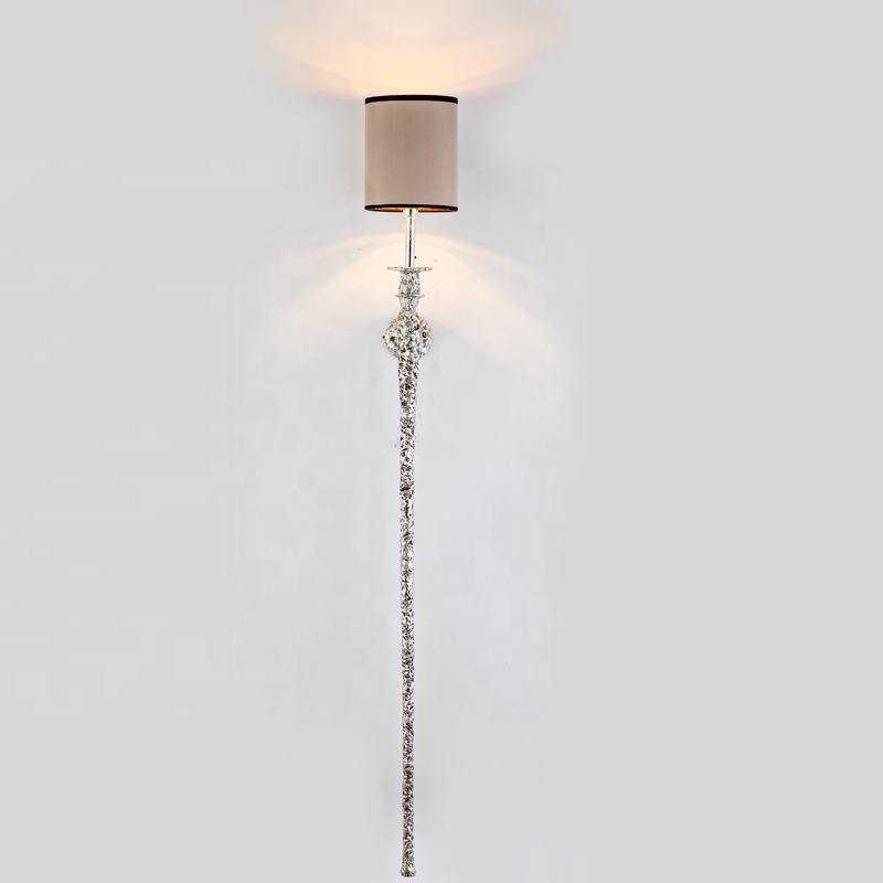 Luxury Silver Torch Wall Sconce with Pink Shade, Modern Long Frame Wall Light for Hallway, Bedroom, and Living Room Accent Décor