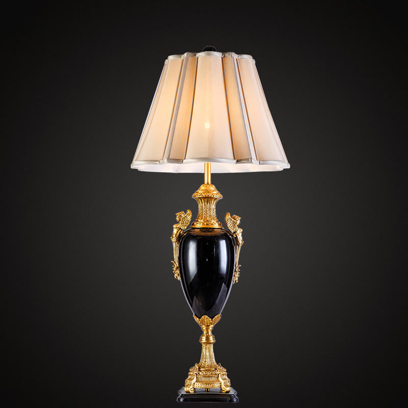 Luxury Ceramic Brass Table Lamp, Tall Black Classic Bedside Light with LED, Modern Bedroom & Desk Accent