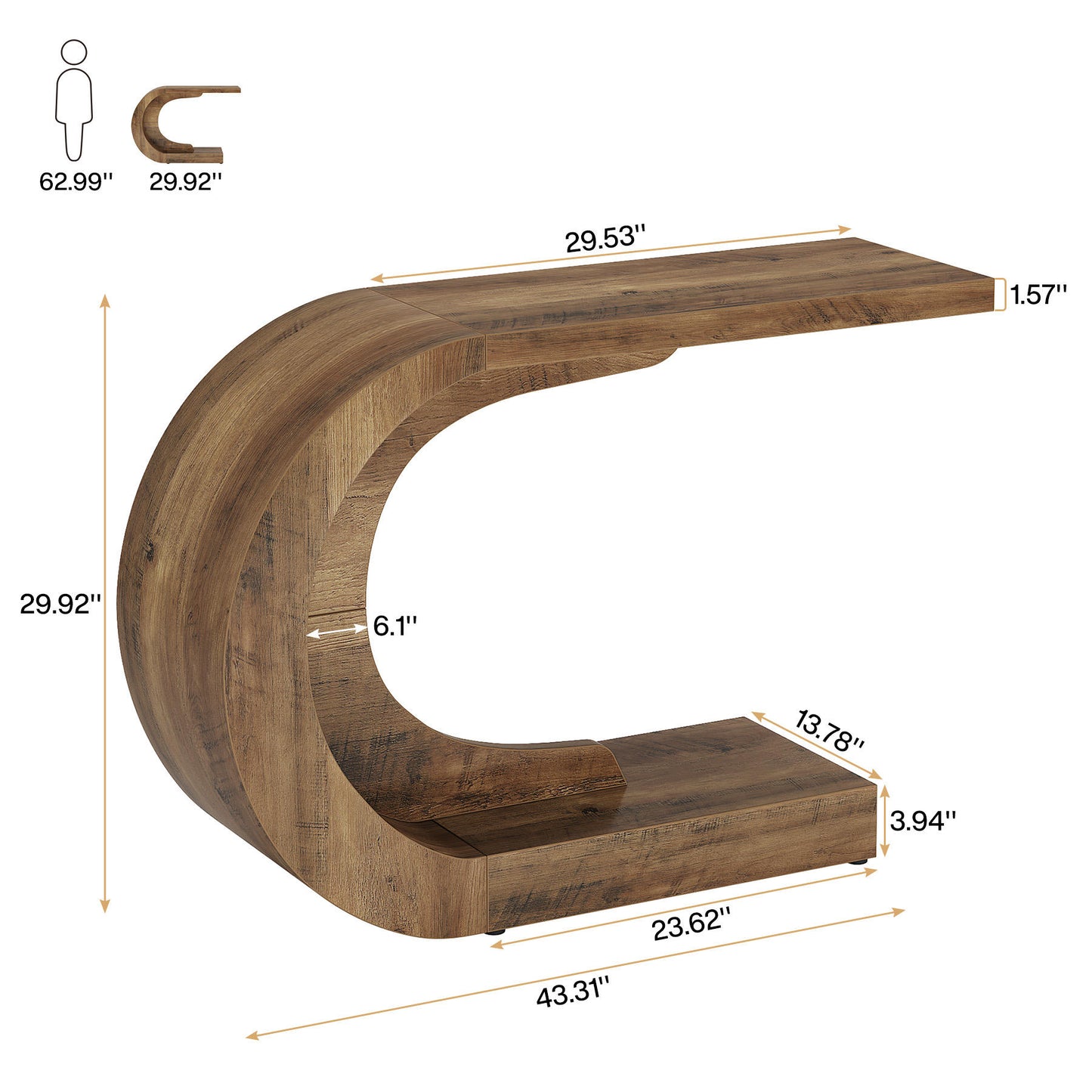 C-Shaped Console Table, Mid-Century Modern Wood Entryway Table, Heavy-Duty Accent Table for Living Room and Hallway