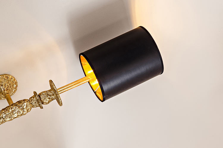 Modern Brass Torch Wall Sconce with Black Shade, Luxury Copper Metal Single Head Wall Lamp for Hotel and Home Hallway Lighting