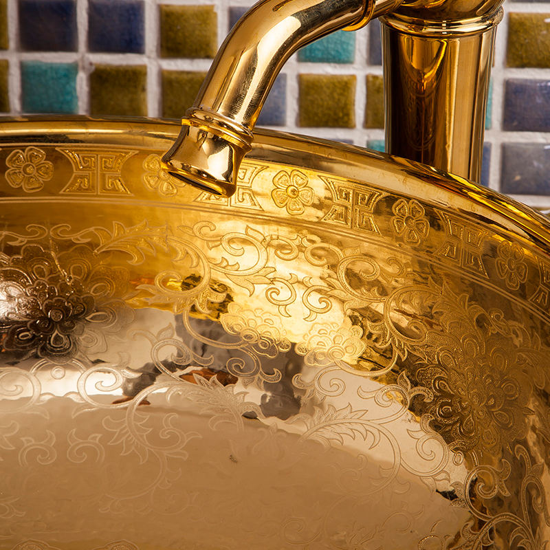 Modern Gold Ceramic Countertop Basin, Handmade Bathroom Sink, Luxury Porcelain Washbasin – Artistic Vessel