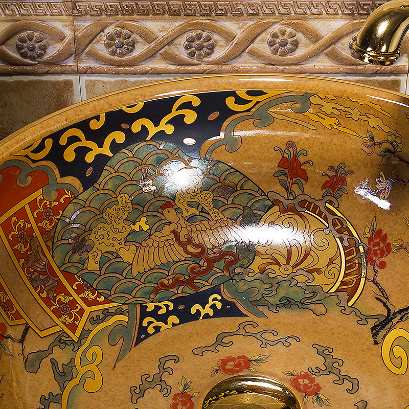 Jingdezhen Art Ceramic Bathroom Vessel Sink, Handcrafted Countertop Washbasin, Luxury China Bowl