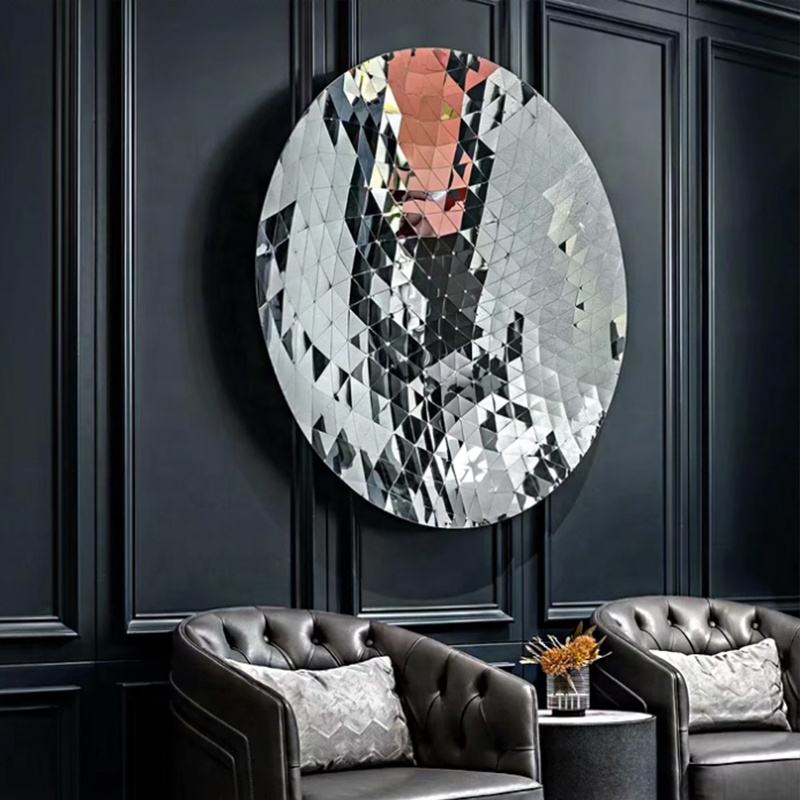 Modern Electroplated Stainless Steel Circular Wall Mirror – Hexagon Pattern Metal Art, Custom Large Decorative Wall Hanging for Living Room, Office, Restaurant