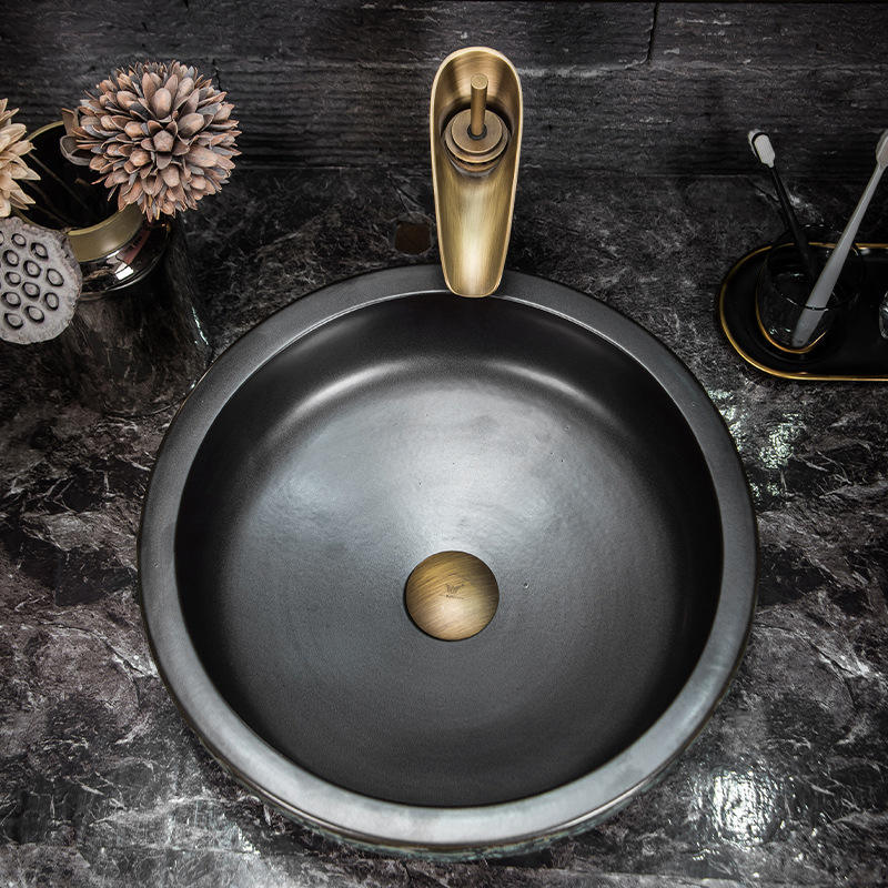 Ceramic Art Lavabo Vessel Sink, Black Green Rectangular Countertop Basin, Imitation Marble Finish for Bathroom, Artistic Bowl