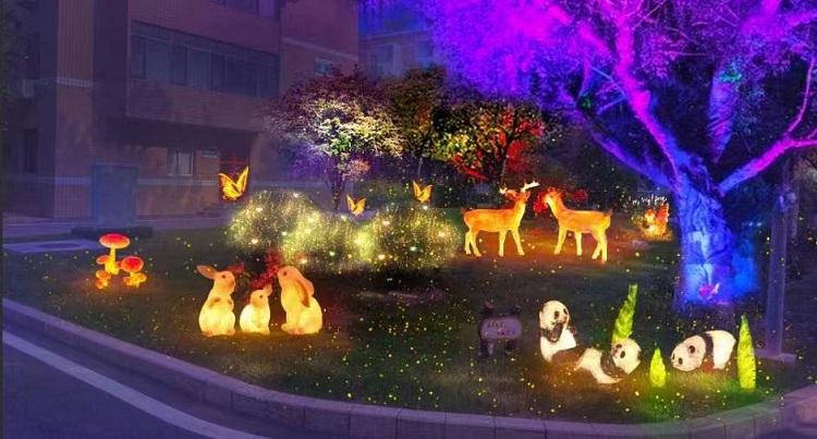 3D Deer Sculpture Animal Outdoor Lights Set, Resin Fiberglass Luminous Lamps for Garden Park Landscape