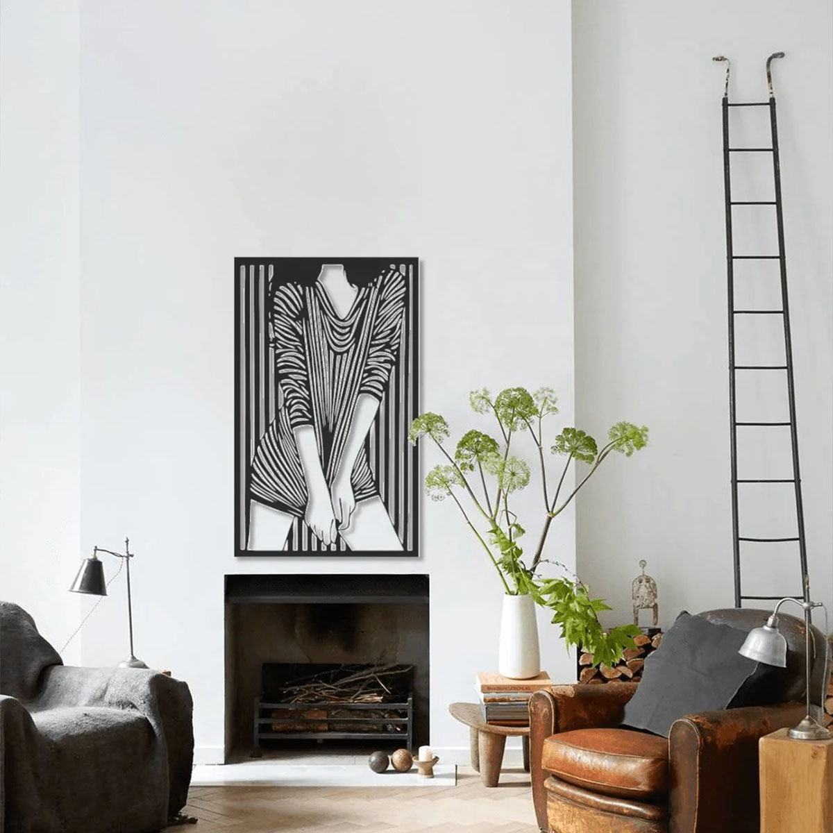 Fashion Abstract Woman Metal Wall Art – Modern Metal Carving, Contemporary Black Wall Decor for Living Room, Creative Home Decoration