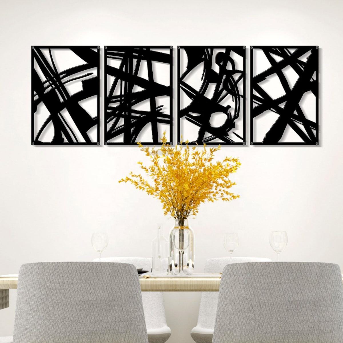 Modern Abstract Metal Wall Art Set of 4 – Handicraft Metal Frames, Contemporary Wall Hanging Decor, Large Geometric Art Panels for Living Room, Bedroom