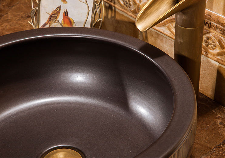 Lotus Painting Art Porcelain Bathroom Vessel Sink, Handcrafted Professional Ceramic Countertop Basin