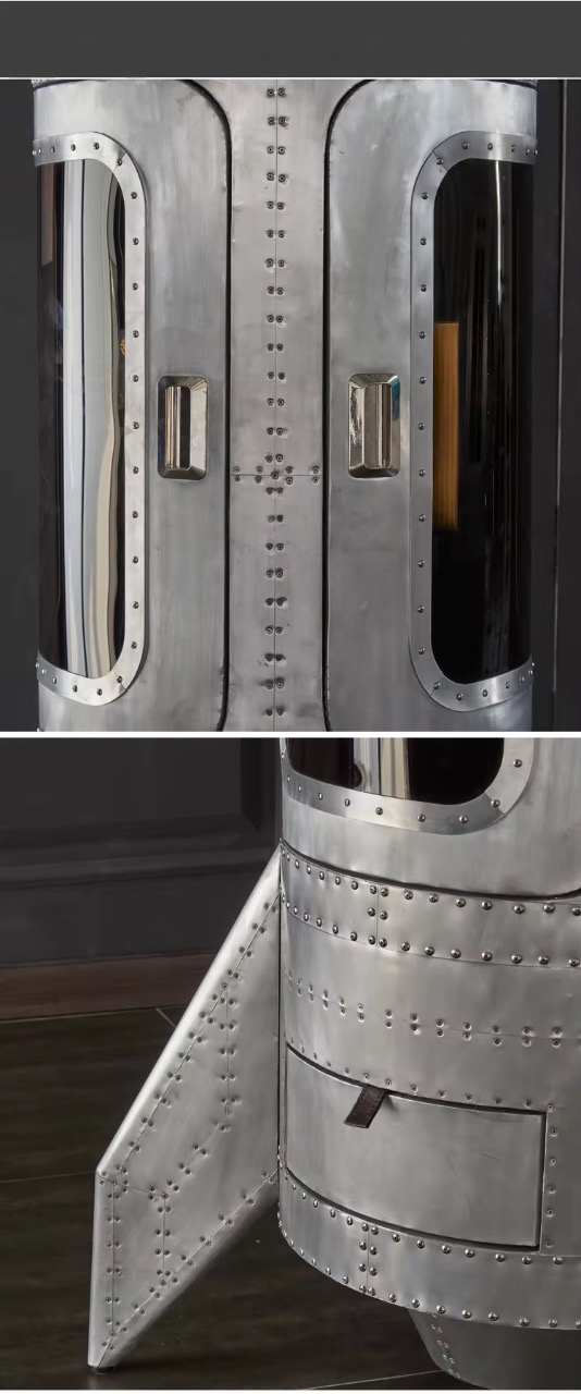 Rocket Bar Cabinet – Space Capsule-Inspired Metal Storage Unit | Industrial Retro Mini Bar Cabinet | Handmade Rocket-Shaped Liquor Cabinet for Living Room, Lounge & Office Decor