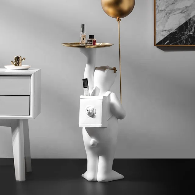 White Polar Bear Floor Tray Bear Balloon for Home Decor,Gentleman Side interior decor, Animal Home Decor Sculpture, luxury polar bear Statue
