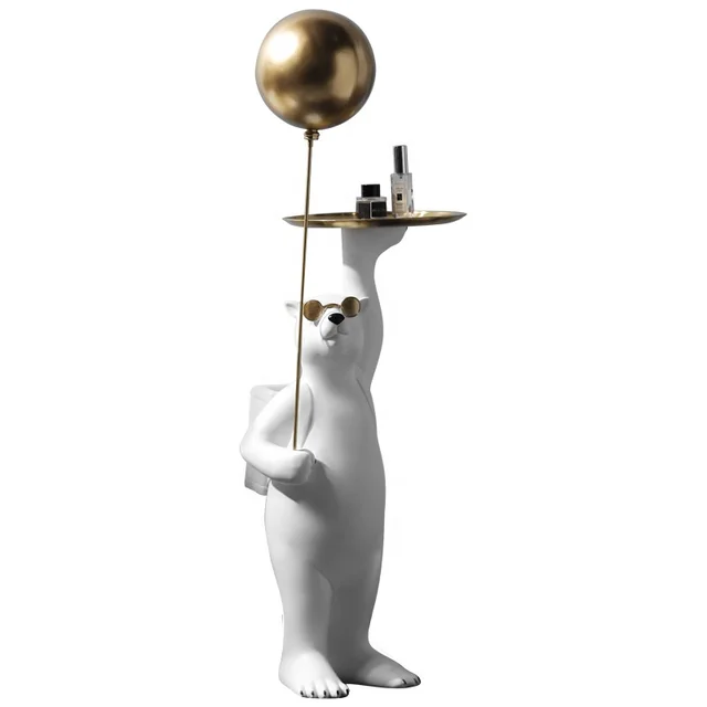 White Polar Bear Floor Tray Bear Balloon for Home Decor,Gentleman Side interior decor, Animal Home Decor Sculpture, luxury polar bear Statue